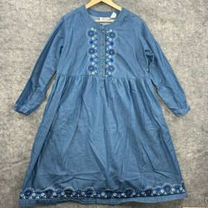 Vintage Mainstreet Blues Dress Womens 16W Denim Floral Embroidered Cottagecore